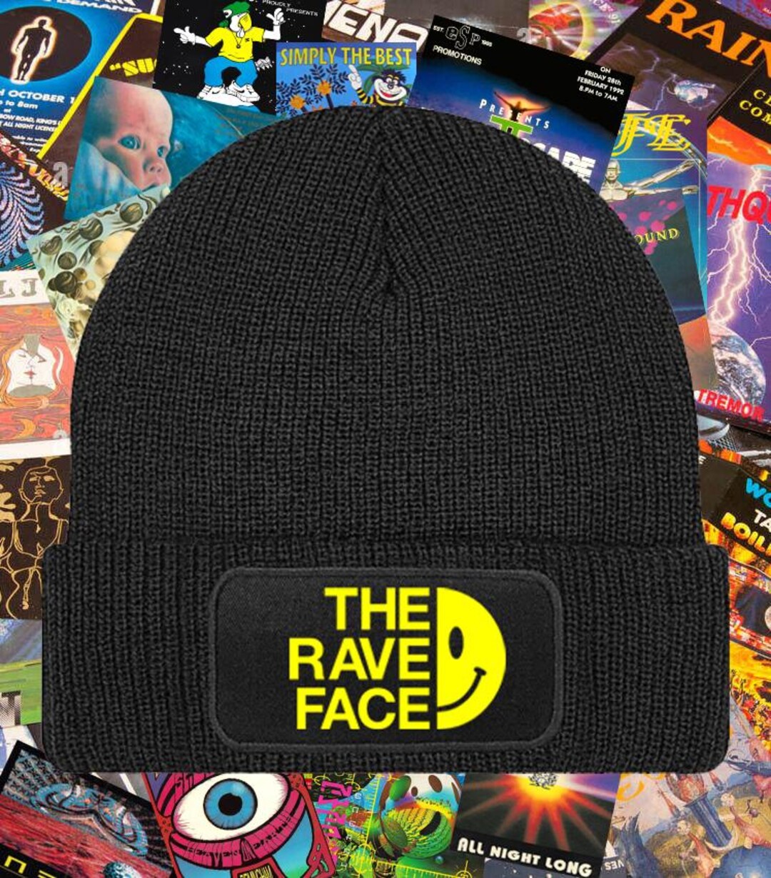 The Rave Face Fantazia Dreamscape Acid House Music Rave Beanie Hat ...