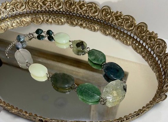 Large Faceted Green Multiple Stone Necklace, Vint… - image 2