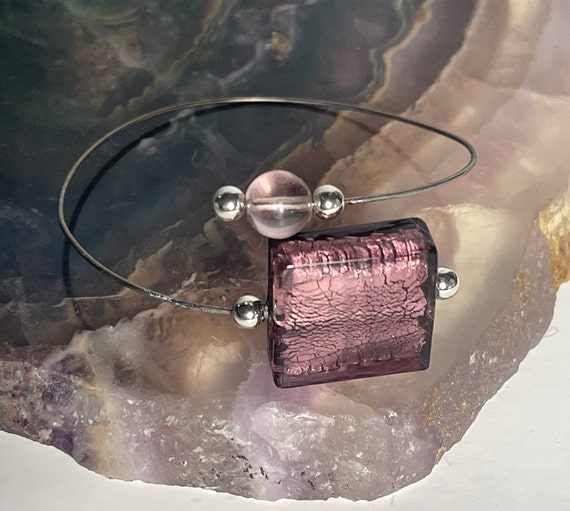 Purple Glass Wrap Bracelet, Vintage Jewelry - image 1