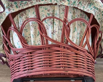 Ancienne Poussette Fauteuil Roulant Pour Poupée, Osier, Style Victorien Américain