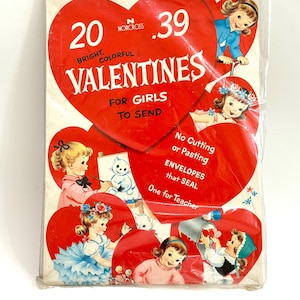 Cartões vintage de Dia dos Namorados dos anos 1950 sem cortes na embalagem original, cartões retrô de Dia dos Namorados para meninas, achado raro