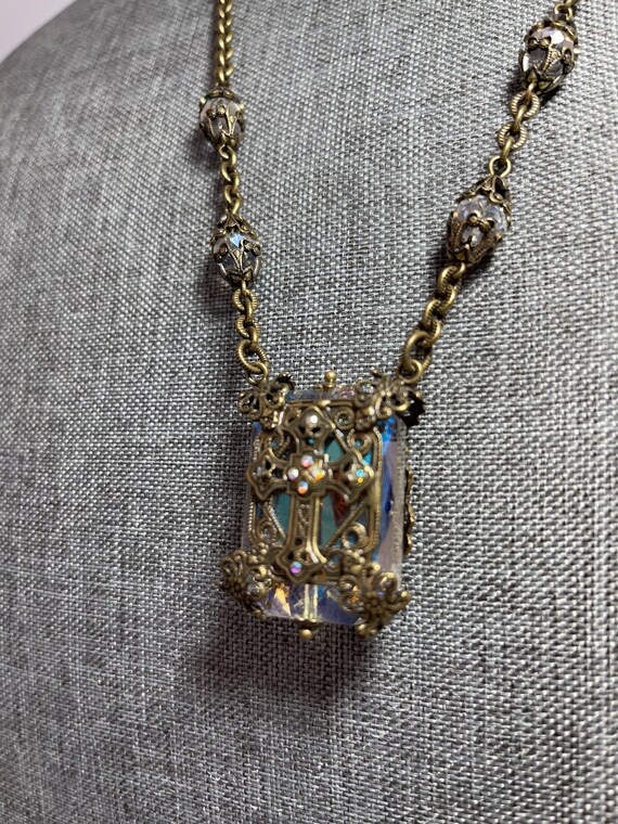 SWEET ROMANCE Iridescent Crystal Necklace with Cr… - image 3