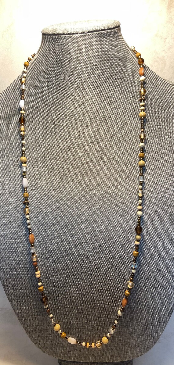 LONG Multicolored Bead, Glass Bead Earthtone Neck… - image 1