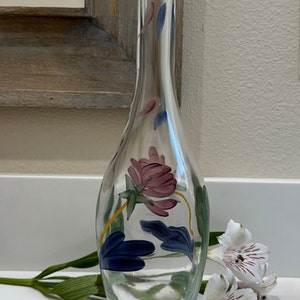 Lenox Hand-painted Floral Motif Vase, Italy, Long Neck Vintage Italian Vases