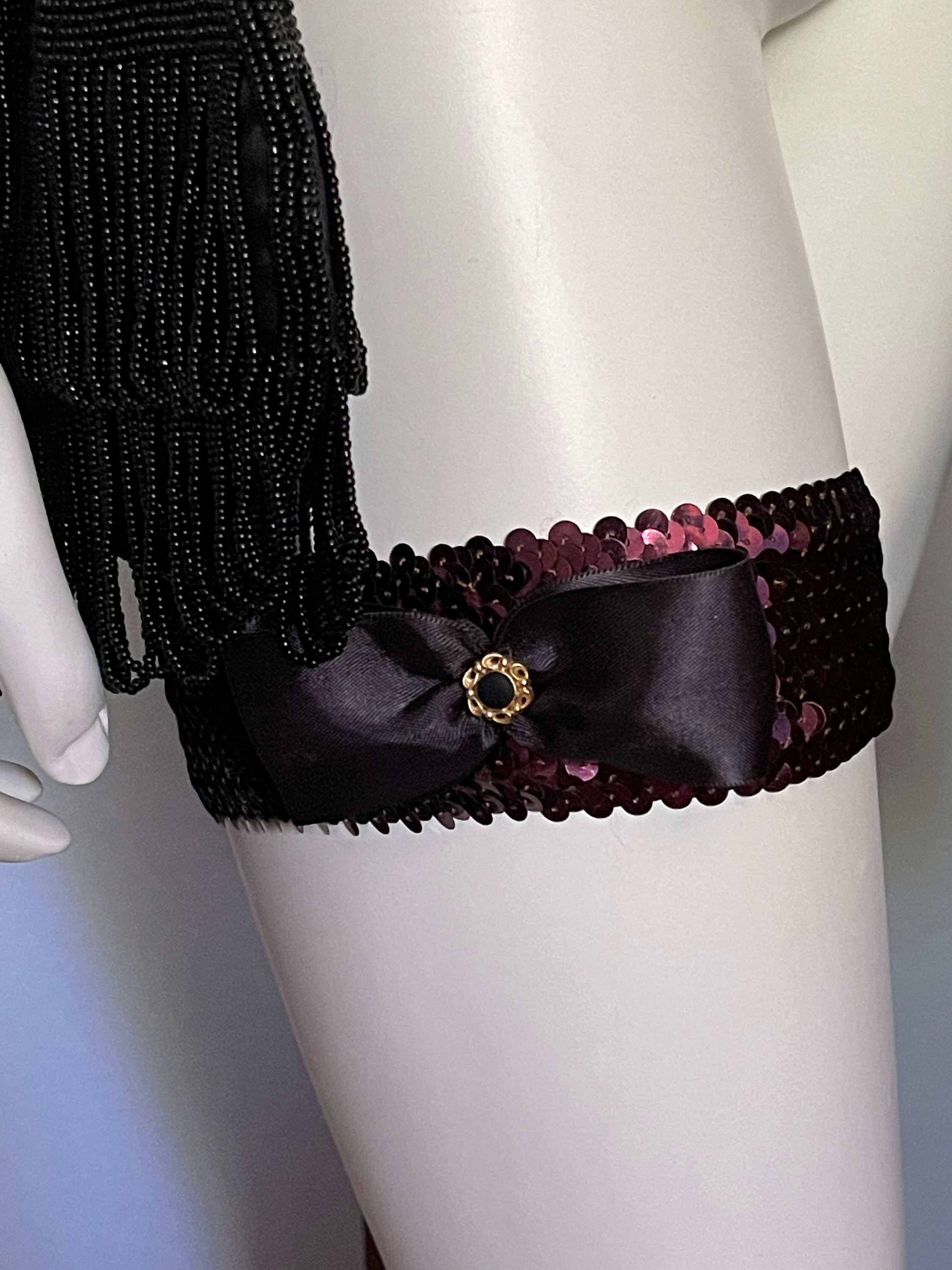 Burlesque Moulin ROUGE Wine Sequin Garter With Black Bow and - Etsy