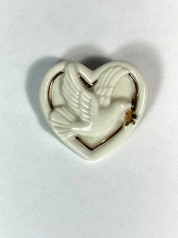 LENOX Dove and Heart Porcelain Brooch 24K Gold Ac… - image 7