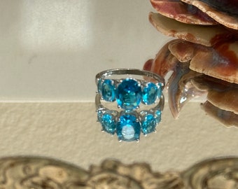 Swiss BLUE Topaz Prong-Set Ring .925 Sterling Silver, Size 9, December Birthstone, Fine Estate Vintage Jewelry