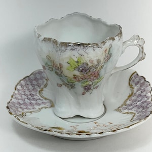 Ornate Handle Demitasse&#39; and Saucer, Fine Paper Porcelain, Antique Rare Teacups
