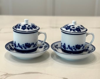 Tasses à thé à couvercle vintage avec soucoupe, motif floral Williams-Sonoma Grande Cuisine, lot de 2, difficiles à trouver