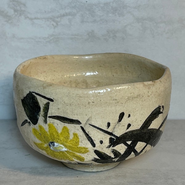 Primitive JAPANESE Ceramic Matcha Bowl, Hand Painted Signed