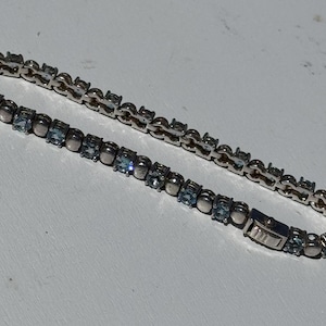 Vintage Sparkling Blue Topaz Tennis Bracelet .925 Sterling Silver, &quot;Something Old&quot; Wedding Bridal Jewelry, Gifts for Her, December Birthday