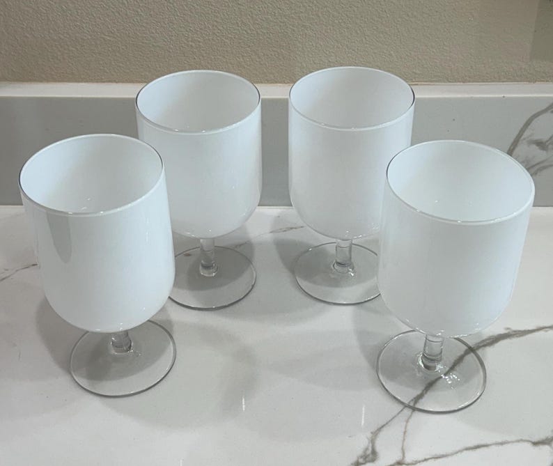 Vintage White Drinking Glasses Set of 4, All White Wine Glasses