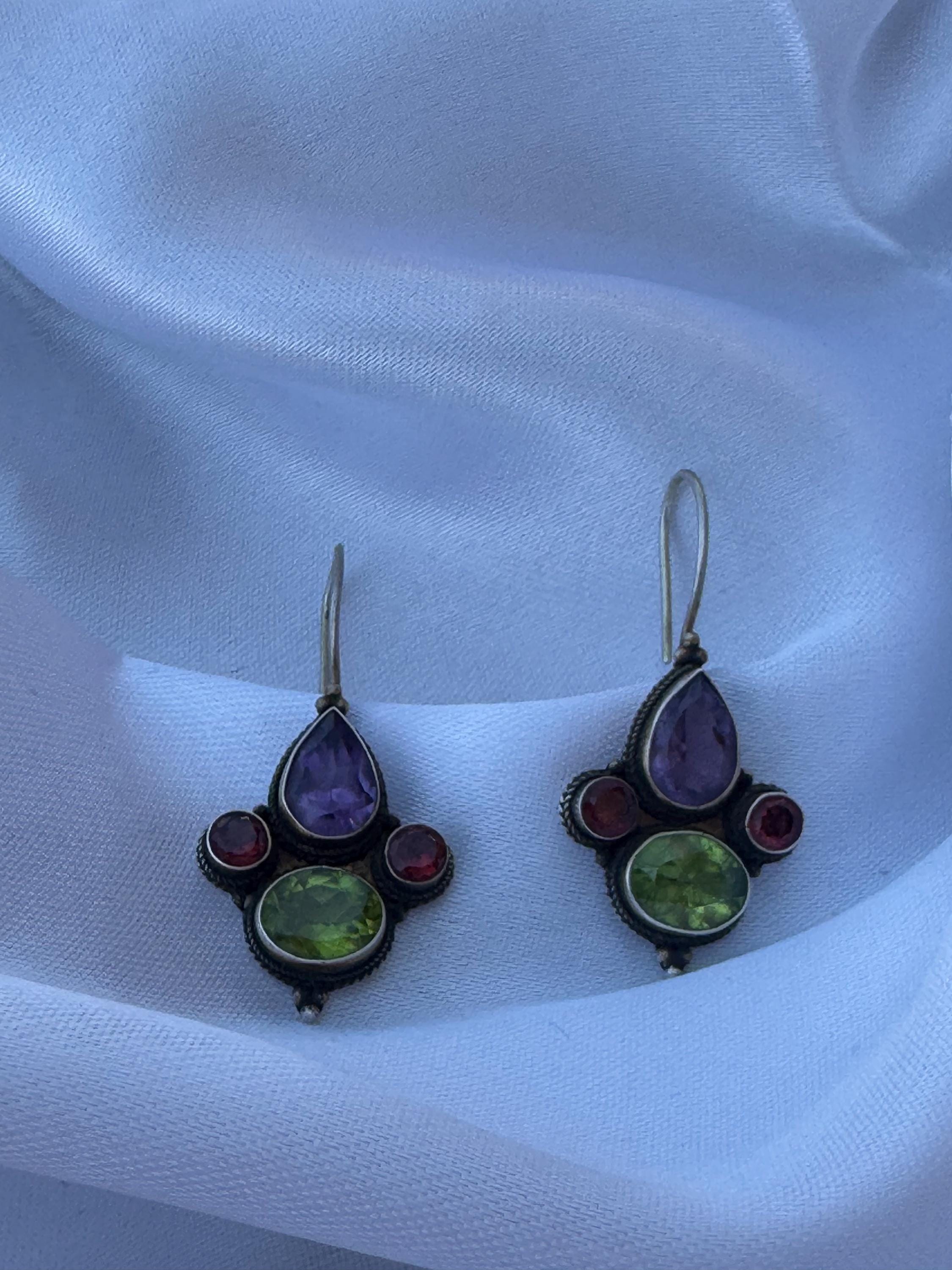 ヴィンテージペリドットアメジストスターリングシルバーイヤリング