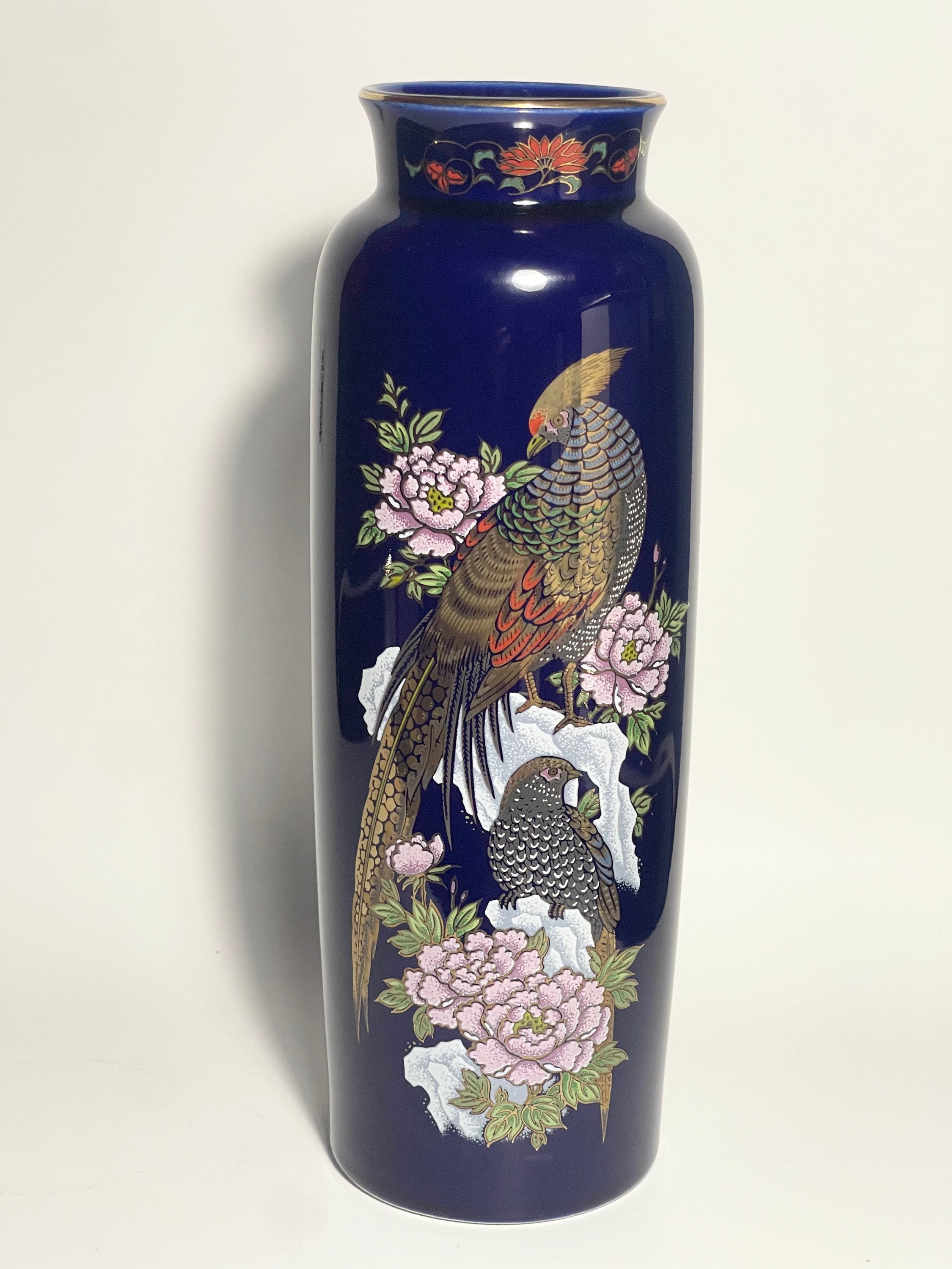 KUTANI Japanese Cobalt Blue Vase Gold Gilded Estate Etsy