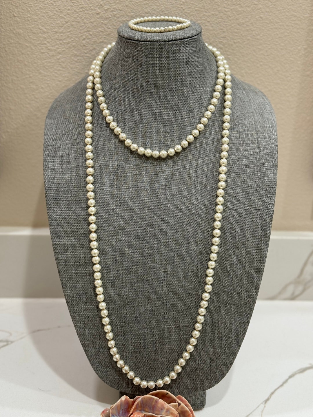 EXTRA Long Faux Pearl Necklace & Bracelet Set Vintage Jewelry Etsy