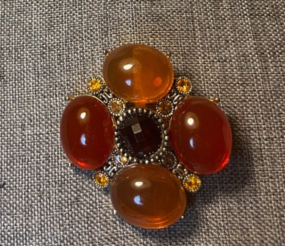 Large Faux Cabochon Honey Rust Brooch and Pendant… - image 10