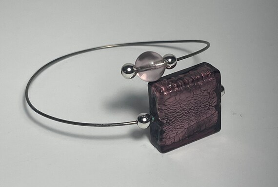 Purple Glass Wrap Bracelet, Vintage Jewelry - image 3