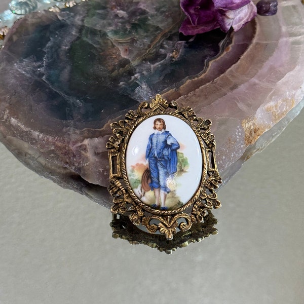 The Boy Blue Brooch, "Little Boy Blue" Cameo Pin, Vintage Jewelry