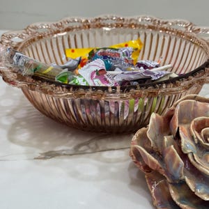 Vintage 1930's Rose Pink Depression Glass Lace Edge Ribbed Design 9.75" Candy Dish, Pink Crystal, Collectible, Trending Babe Cave Decor