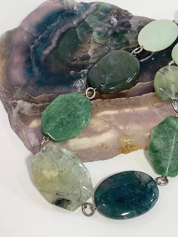 Large Faceted Green Multiple Stone Necklace, Vint… - image 1