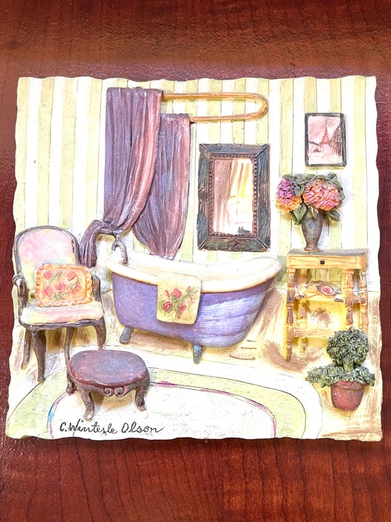 Vintage 3D Lavender Bathtub Wall Art by C. Winterle Olson - Etsy
