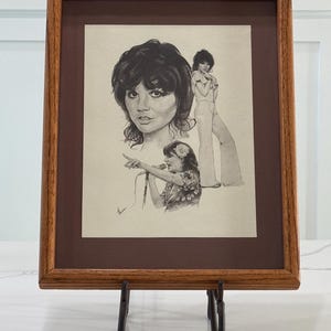 Poster grafico vintage di Linda Ronstadt Montage con cornice in legno originale, stampa artistica del 1977, oggetti d'arte da collezione, arredamento retrò per la casa anni '70