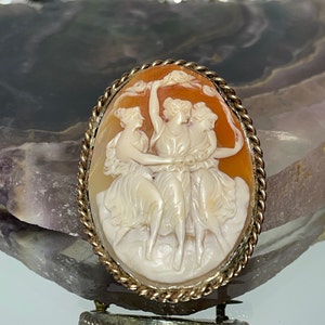 Three Graces Antique Victorian Cameo Brooch, RARE