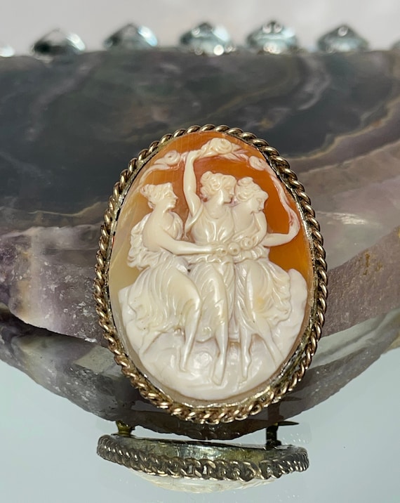 Three Graces Antique Victorian Cameo Brooch, RARE