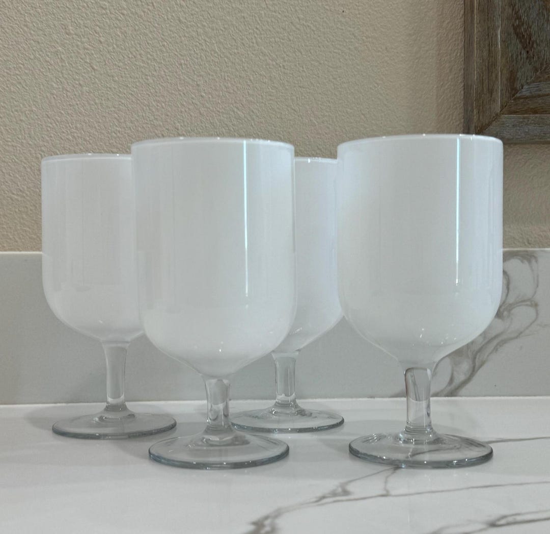 Vintage White Drinking Glasses Set of 4, All White Wine Glasses