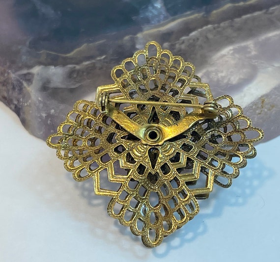 Art DECO Filigree Flower Brooch, Antique Jewelry - image 7