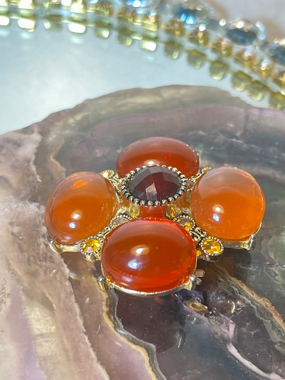 Large Faux Cabochon Honey Rust Brooch and Pendant… - image 4
