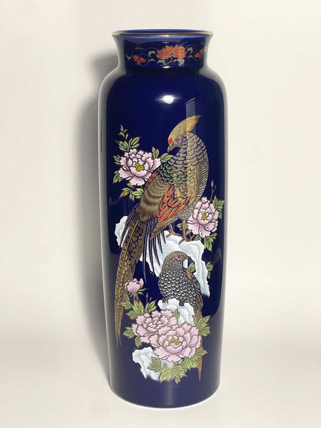 KUTANI Japanese Cobalt Blue Vase, Gold Gilded, Estate Collection Decor