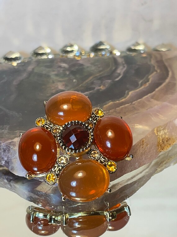 Large Faux Cabochon Honey Rust Brooch and Pendant… - image 1