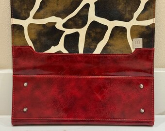 MICHE "Jayma" Purse Cover Faux Giraffe Print & Crimson, Vintage MICHE Sleeves, Shells