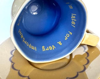Vintage Alice in Wonderland TEA TIME Teacup Saucer Set Rare Collectibles White Rabbit Discontinued Design