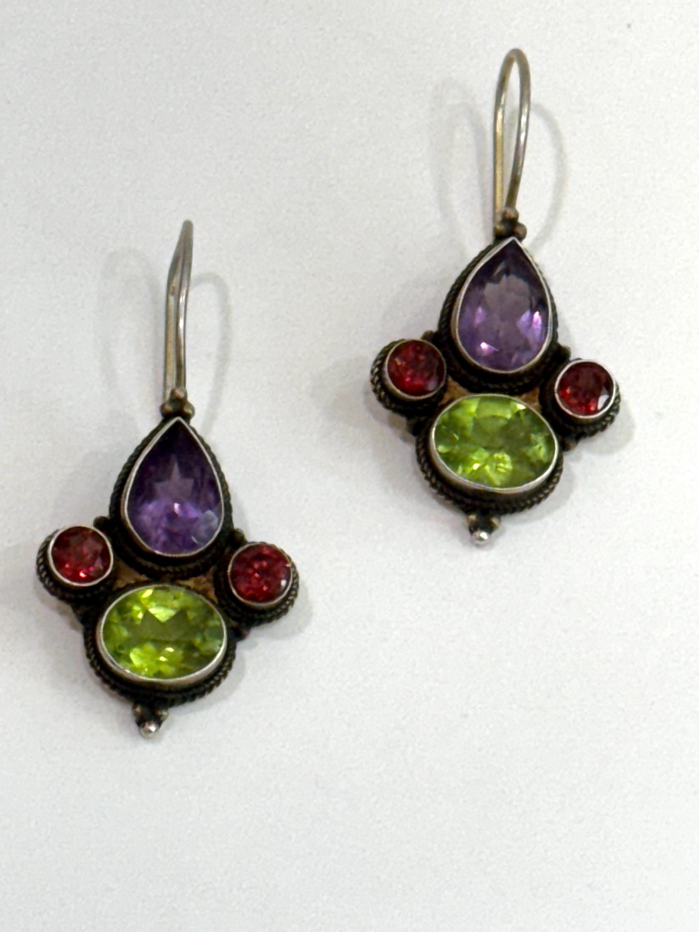 ヴィンテージペリドットアメジストスターリングシルバーイヤリング