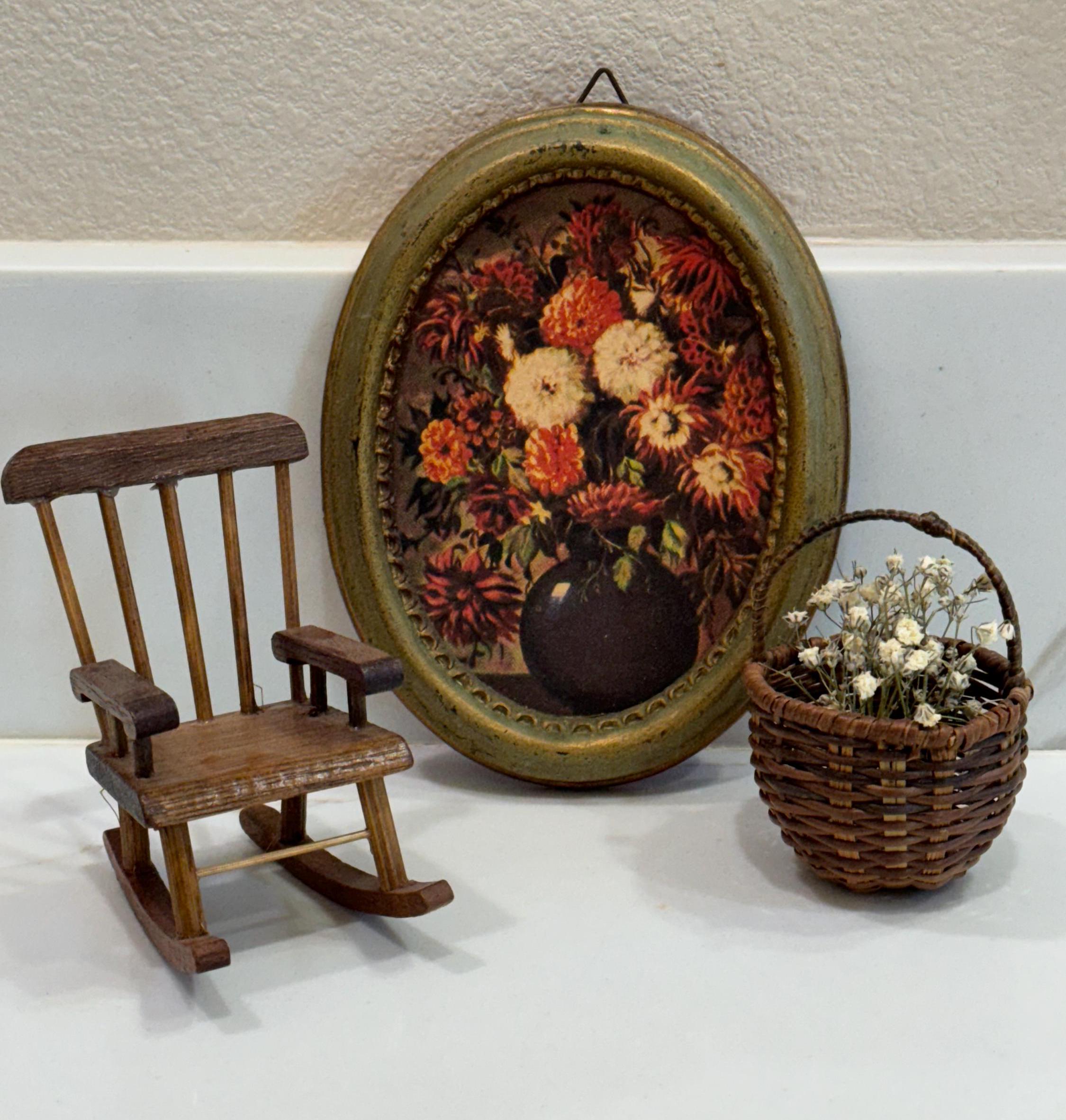 Fauteuil à Bascule Miniature En Rotin - Maison De Poupées, Années 30, Objet Ancien