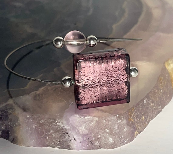 Purple Glass Wrap Bracelet, Vintage Jewelry - image 2
