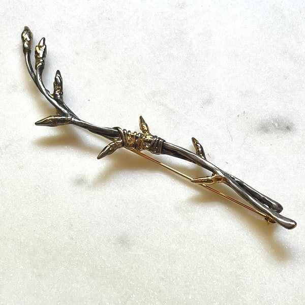 Estate Mid Century Botanical Organic Large Branch Brooch 925 Sterling Mixed Metal Vintage Rare