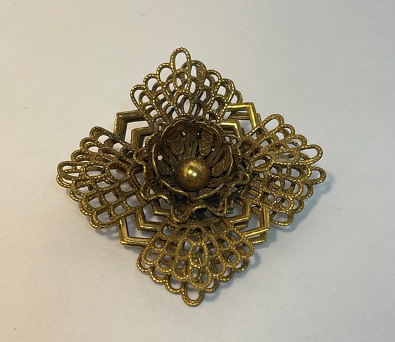 Art DECO Filigree Flower Brooch, Antique Jewelry - image 5