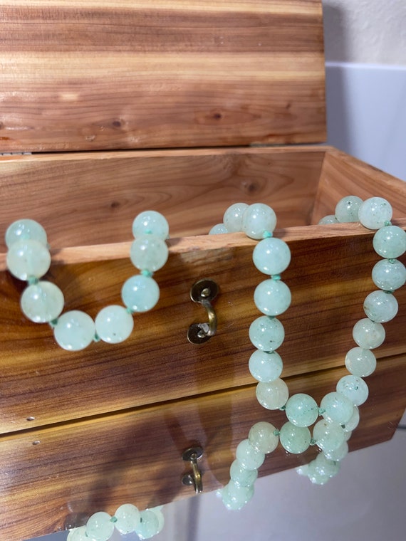 Pale Green Jade Necklace, 72 Individually Knotted,
