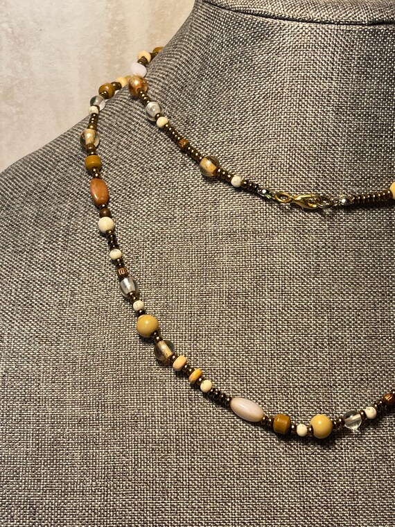 LONG Multicolored Bead, Glass Bead Earthtone Neck… - image 9