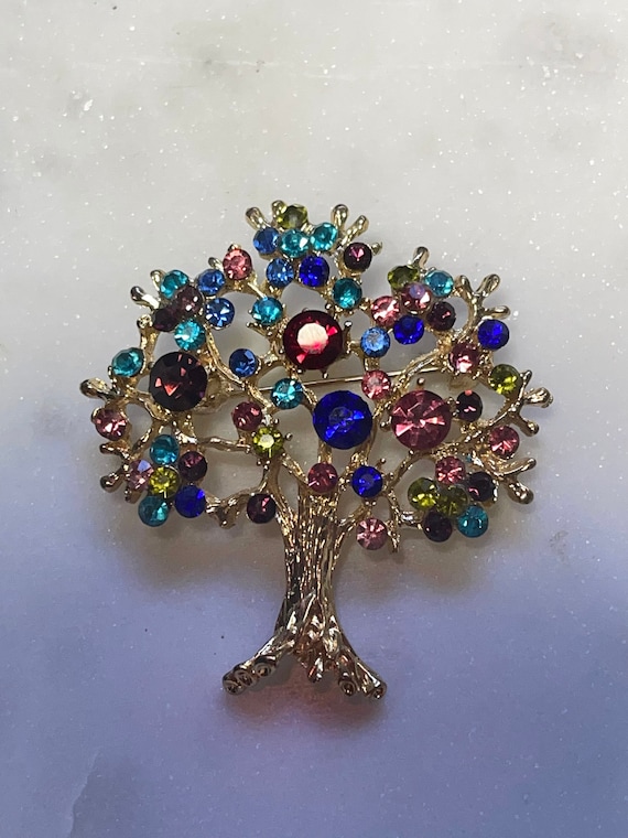 Brooch "Tree of Life" Multicolored Glass Beads, Go