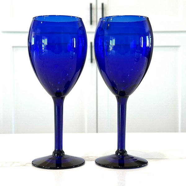 Vintage Libbey Cobalt Blue Wine Glasses Wine Glasses, Set of 2 Long Stem Drinkware, Retro Barware