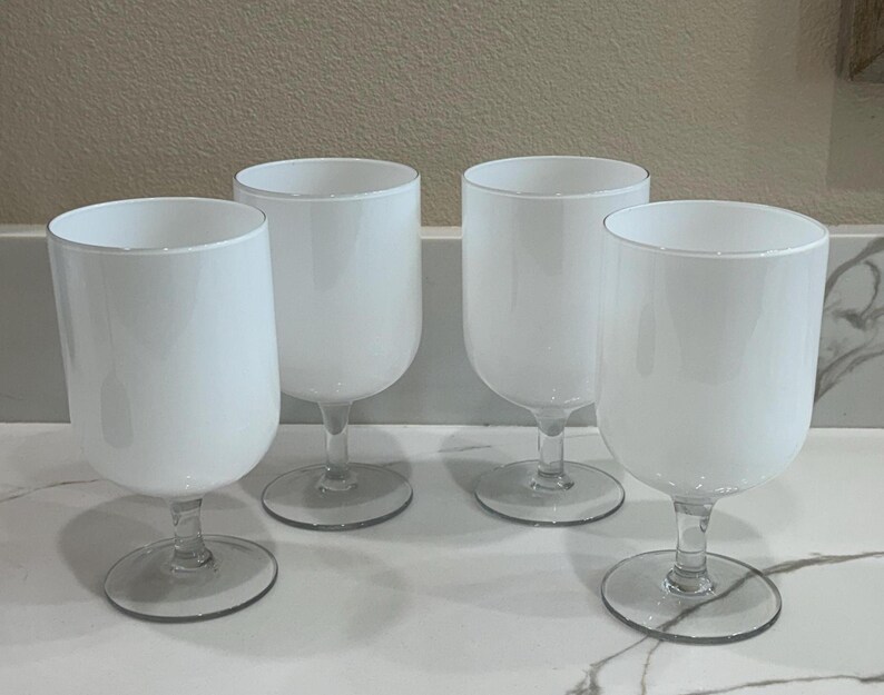 Vintage White Drinking Glasses Set of 4, All White Wine Glasses