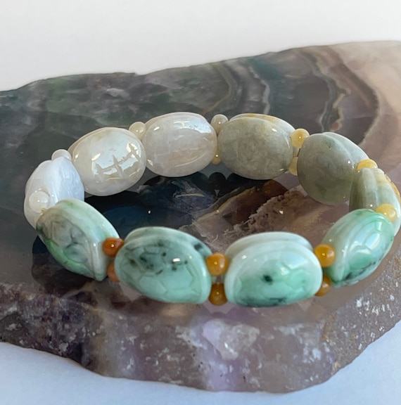 Jadeite Jade Carved Turtle Bracelet, Estate Vintag