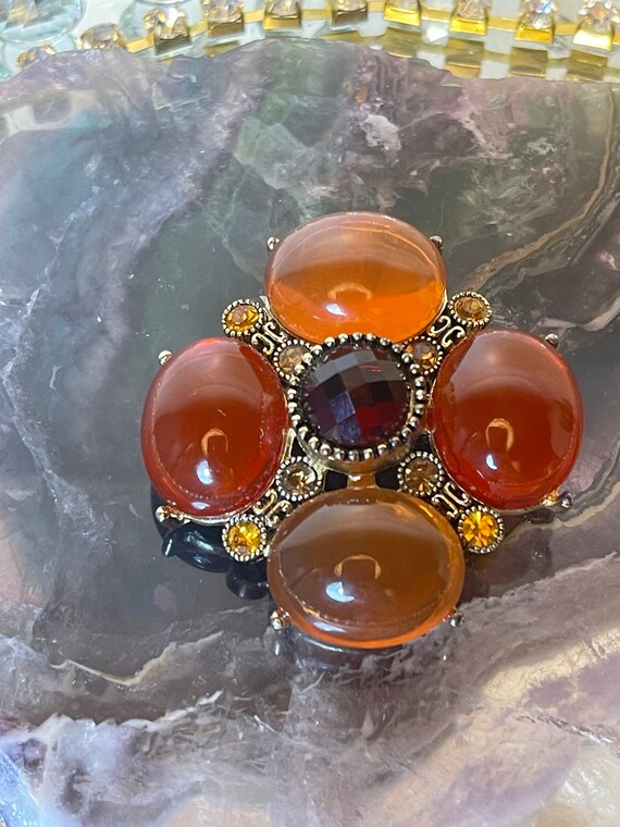 Large Faux Cabochon Honey Rust Brooch and Pendant… - image 2