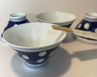 Porcelain Polka Dot Hand Painted Sake Bowls, Set of 5, Antique
