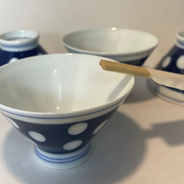 Porcelain Polka Dot Hand Painted Sake Bowls, Set of 5, Antique