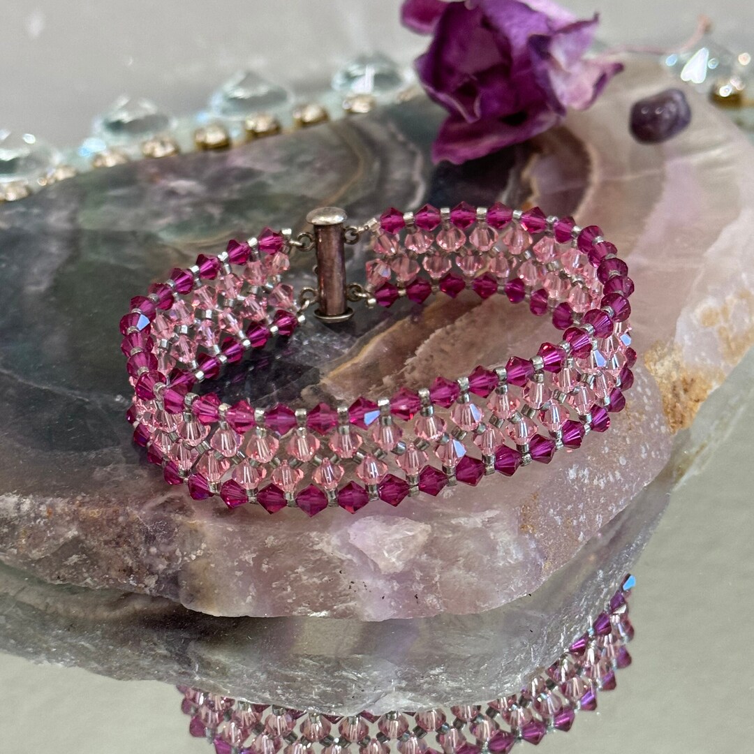 【美品】SWAROVSKI Rosette pink Braceletクリスタル Swarovski Pink Crystal Bracelet Swarovski Crystaldust Cuff Pink Medium